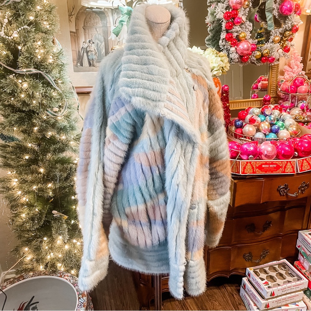 EXQUISITE Genuine Fox Fur Coat Made in Finland by FURRYtale dyed geometric